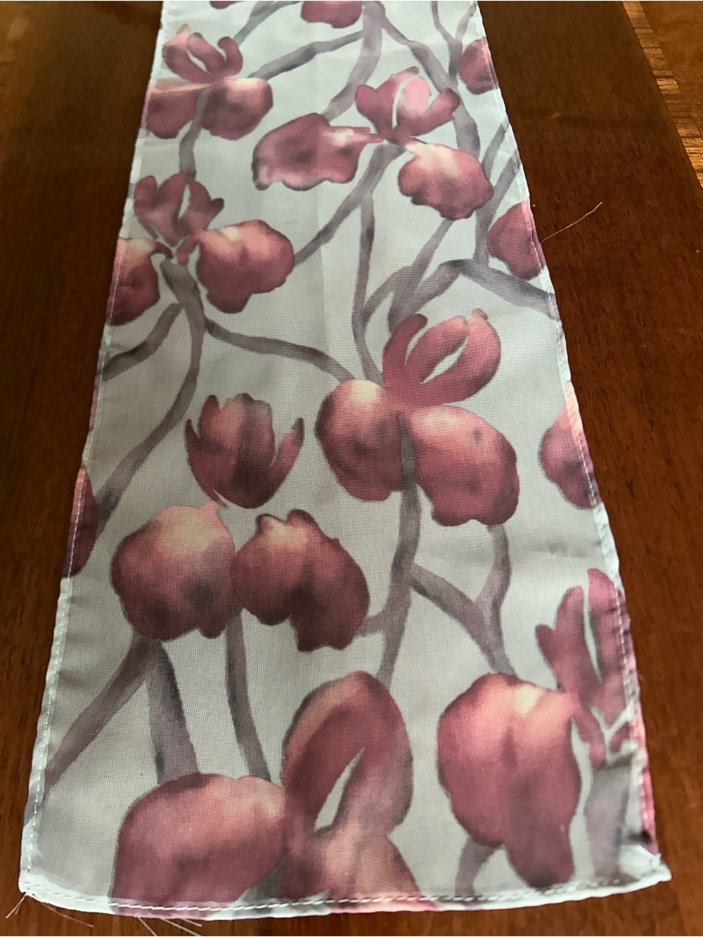 Pink, purple, grey Floral sheer Scarf 7“ x 43“